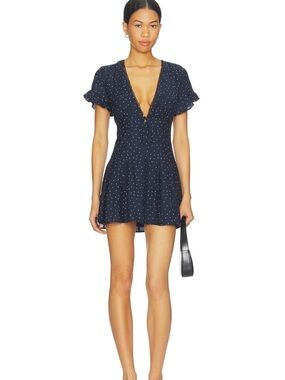Revolve More To Come Navy Polka Dot Mini Dress